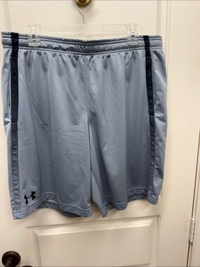 Under Armour Men's Light Blue Athletic Shorts with Dark Navy Side Stripes